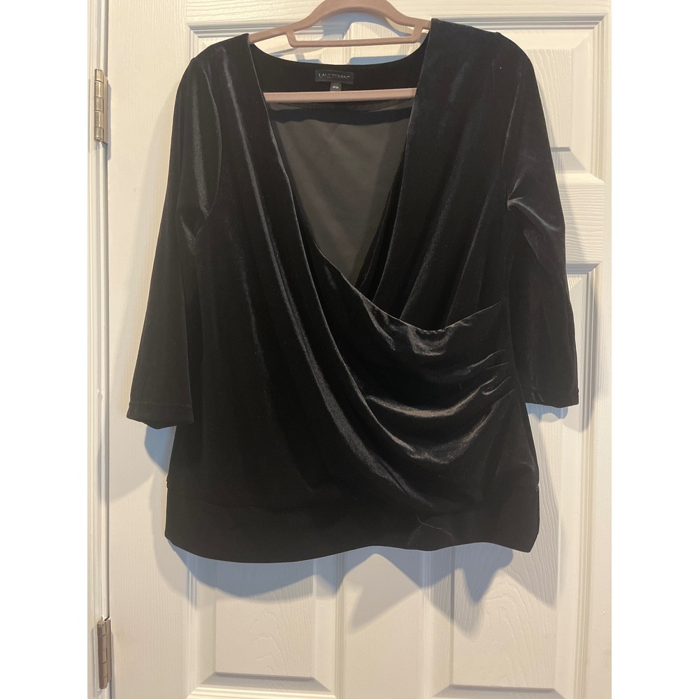 Lane Bryant Black Velvet Wrap Front Top 3/4 Sleeve Plus Size 14/16